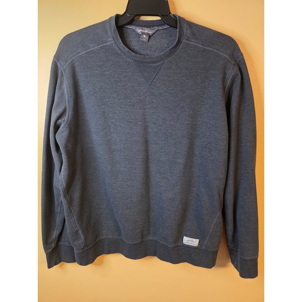 Eddie Bauer Mens Large Charcoal Gray Heather Crewneck Fleece Sweatshirt Pullover